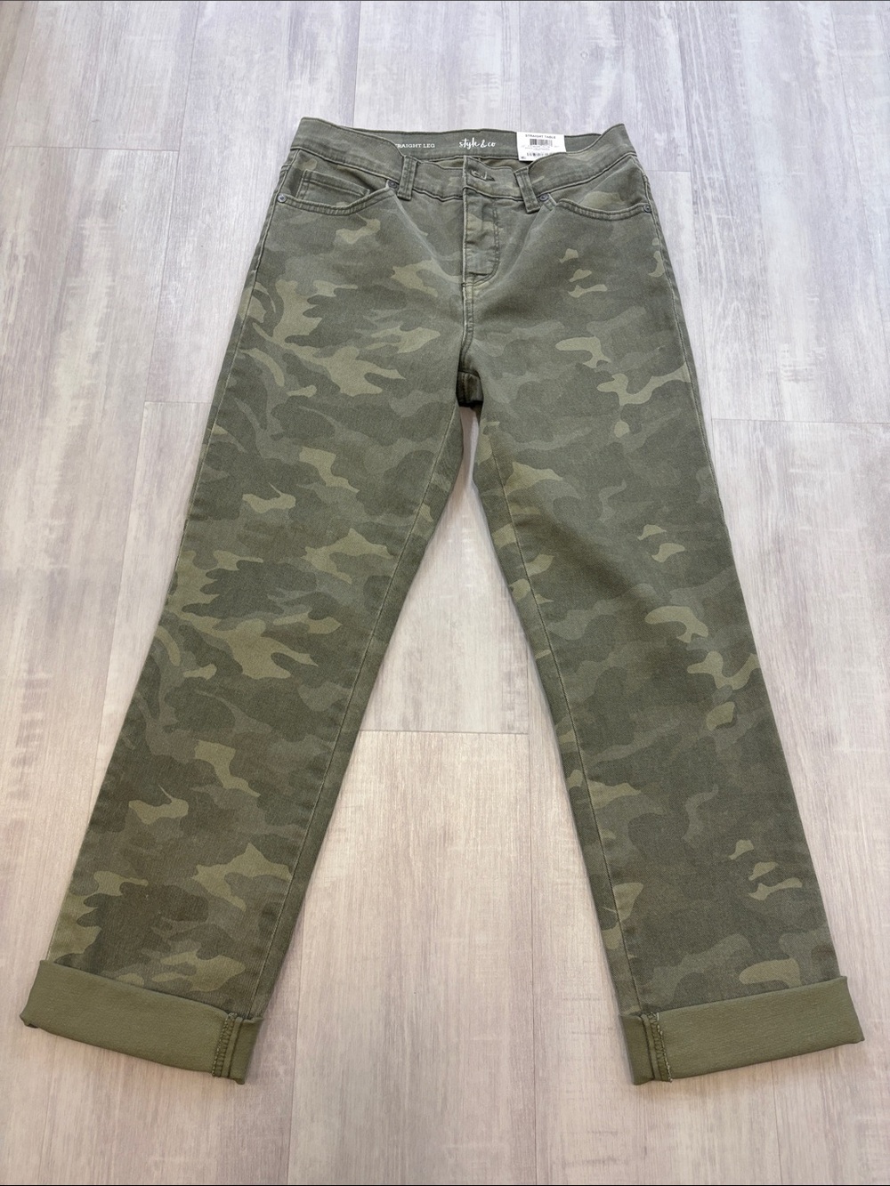 Style & Co. Olive Camo Straight Leg Pants NWT